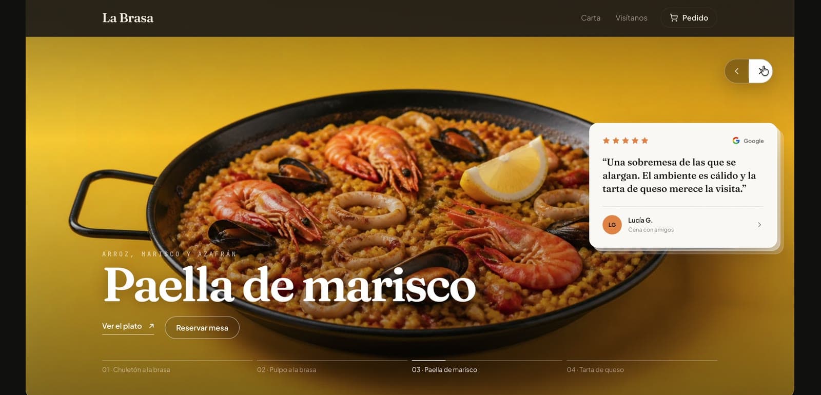 Captura de la web de La Brasa — Restaurante · Carta QR