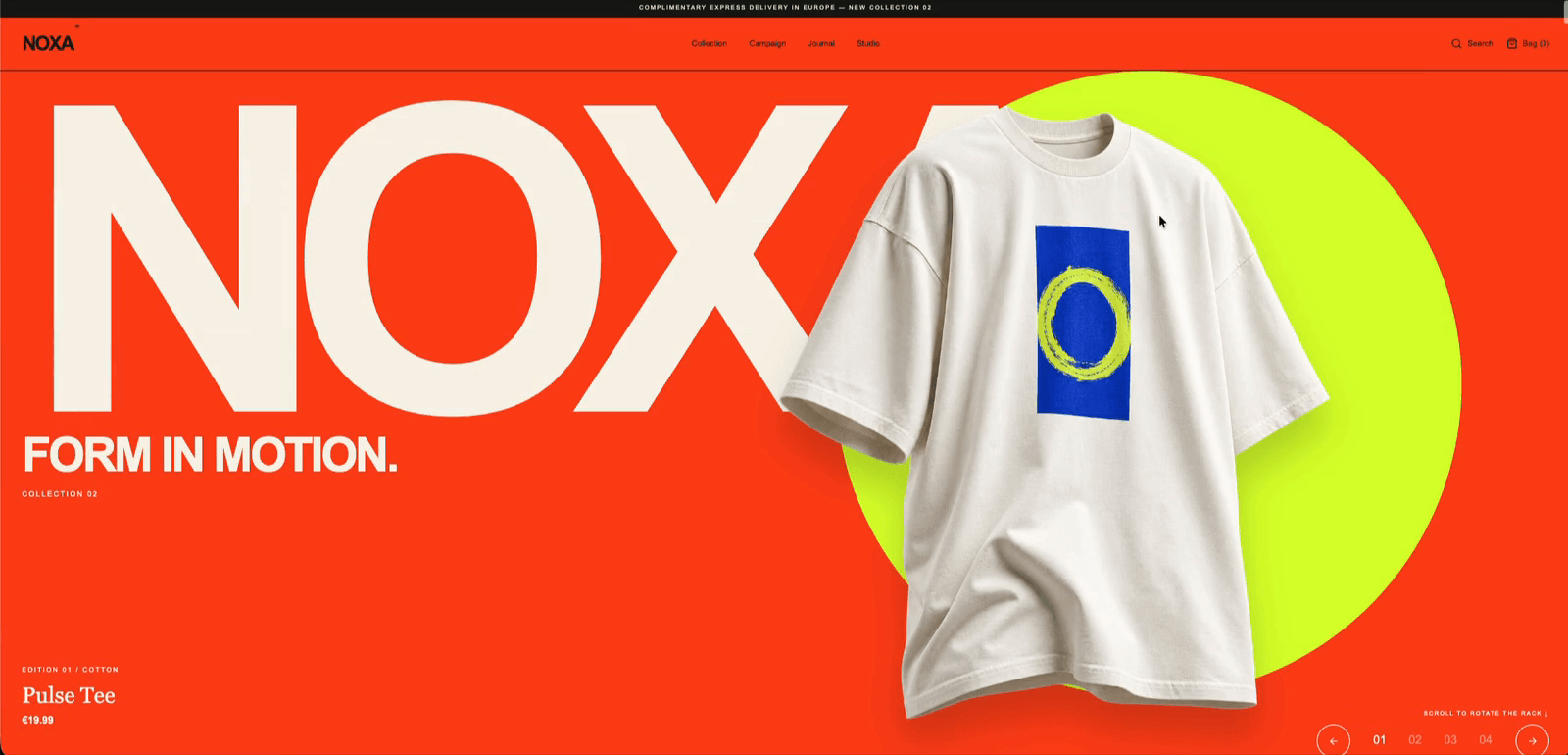 Vista principal de la web de Noxa — Moda · Experiencia editorial
