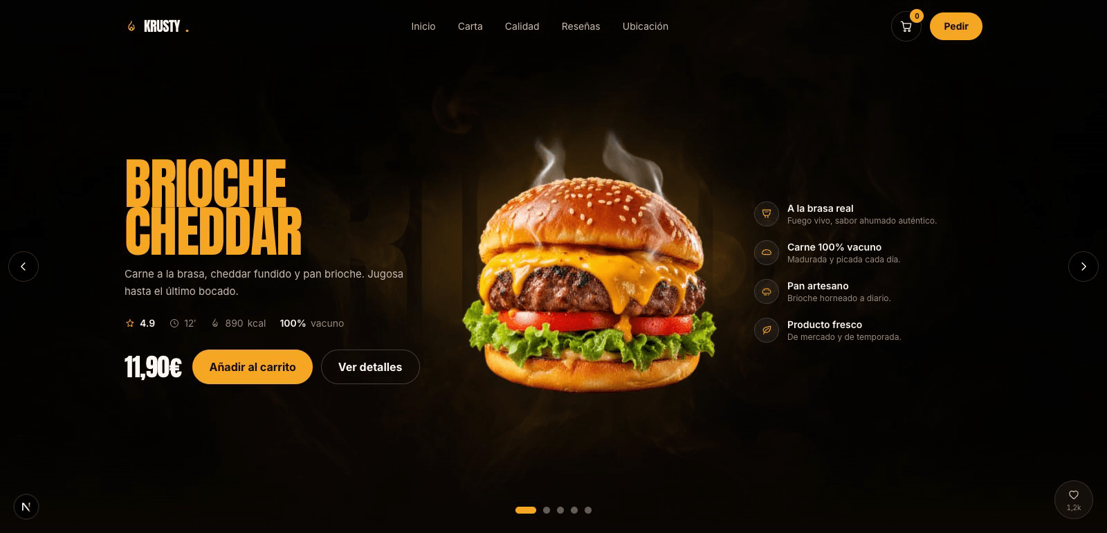Vista principal de la web de Krusty Burger — Restaurante · Hamburguesería