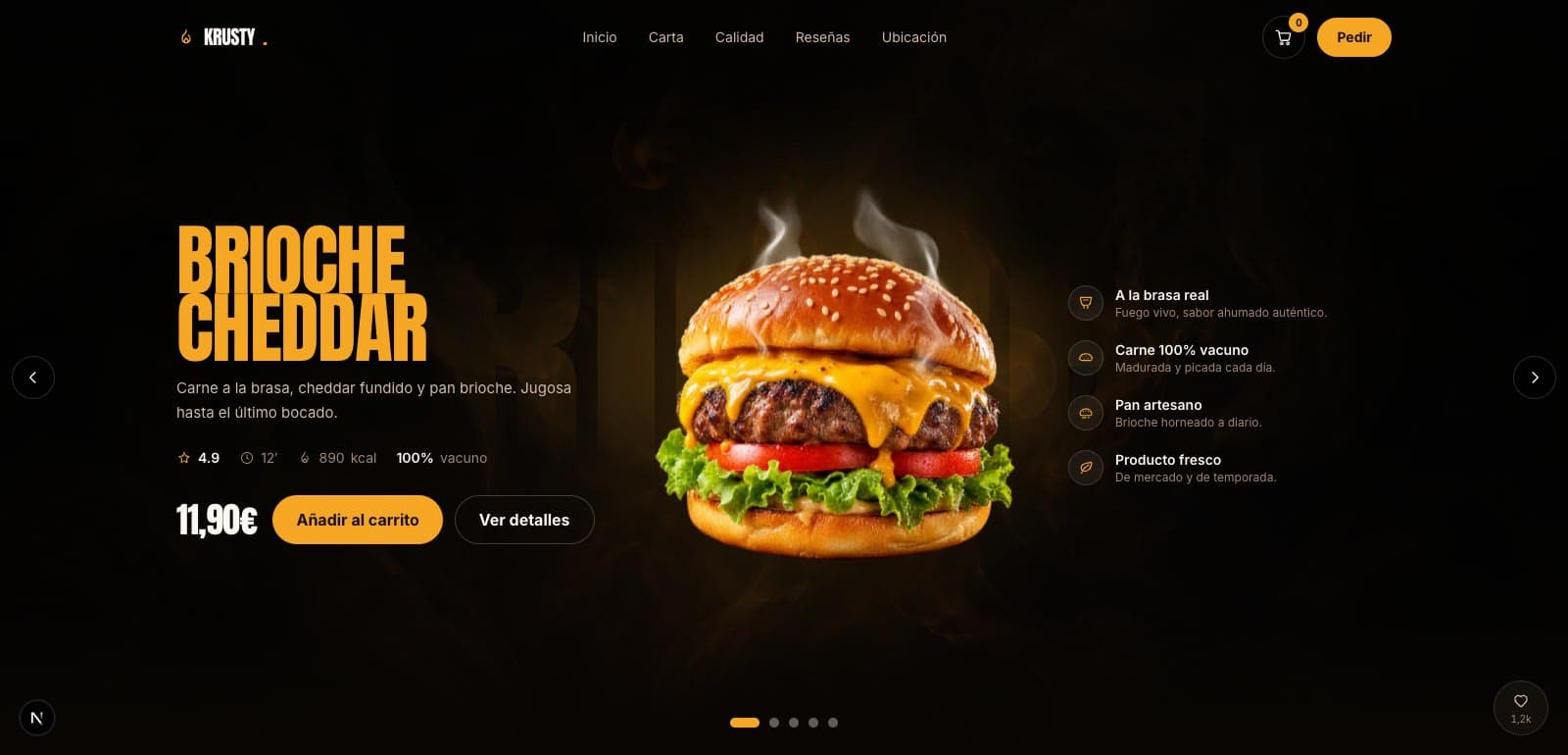 Captura de la web de Krusty Burger — Restaurante · Hamburguesería