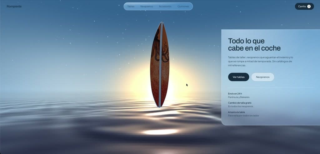 Captura de la web de Rompiente — E-commerce · Surf